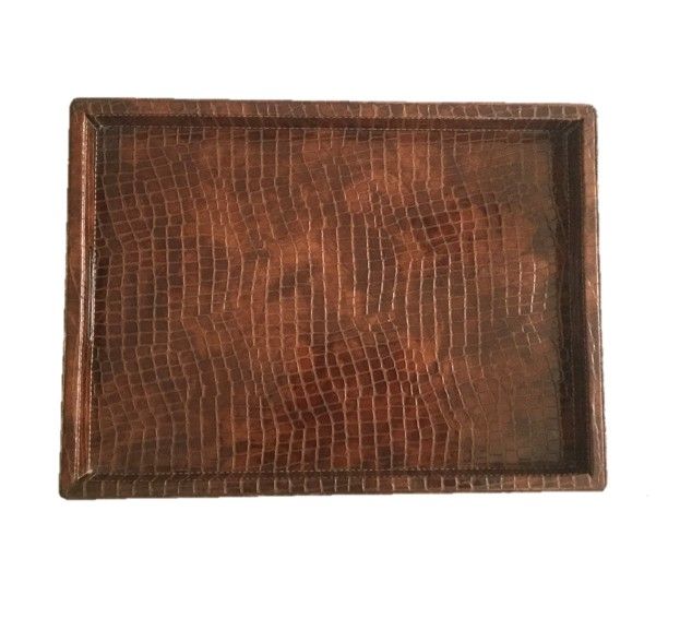 BANDEJA RECTANGULAR MADERA Y PIEL GRABADA - Imagen 2