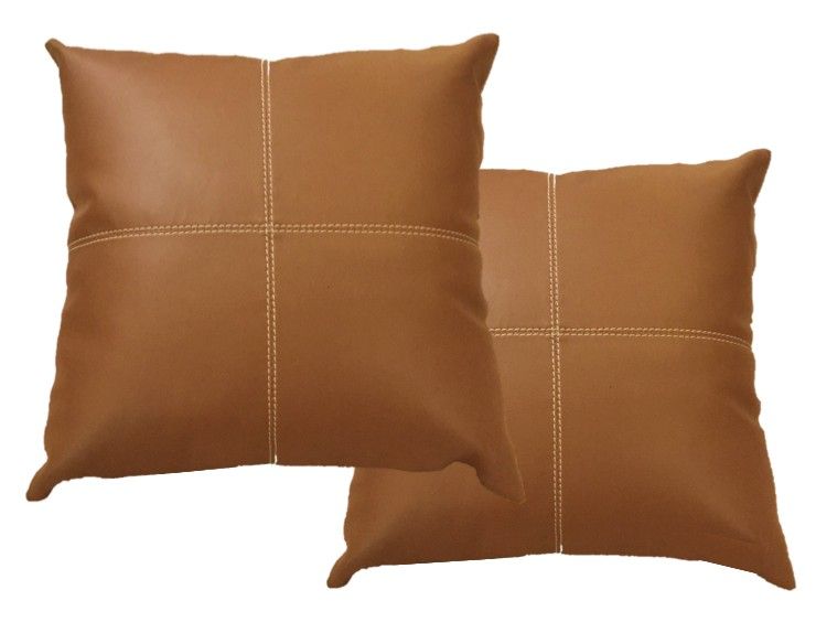 COJINES PESPUNTES SET/3 POLIPIEL AVELLANA-CHOCOLATE - Imagen 2