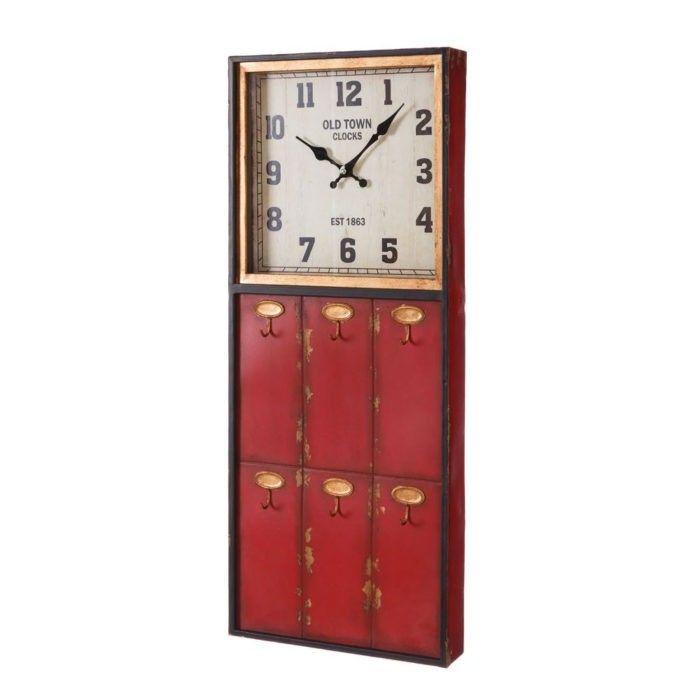 RELOJ PARED ROJO CON PERCHAS